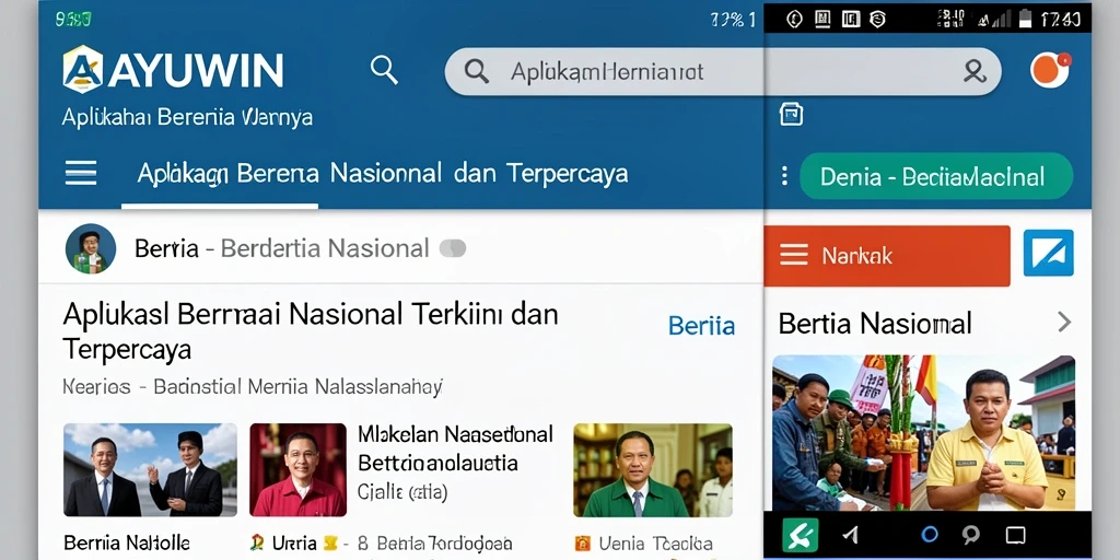 Antarmuka aplikasi AYUWIN menampilkan berita nasional terkini dan terpopuler.