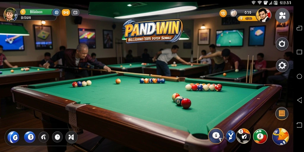 Antarmuka permainan billiard yang menarik dan interaktif.